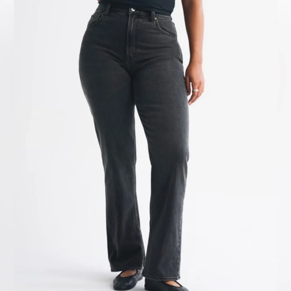 Abercrombie Curve Love 90s Straight Jeans 30 Black Ultra High Rise Viral Denim